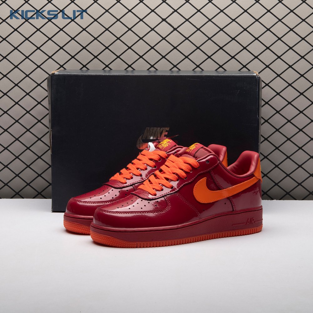 Nike Air Force 1 Low Patent Leather Dark Team Red Safety Orange IO4489-601 Unisex