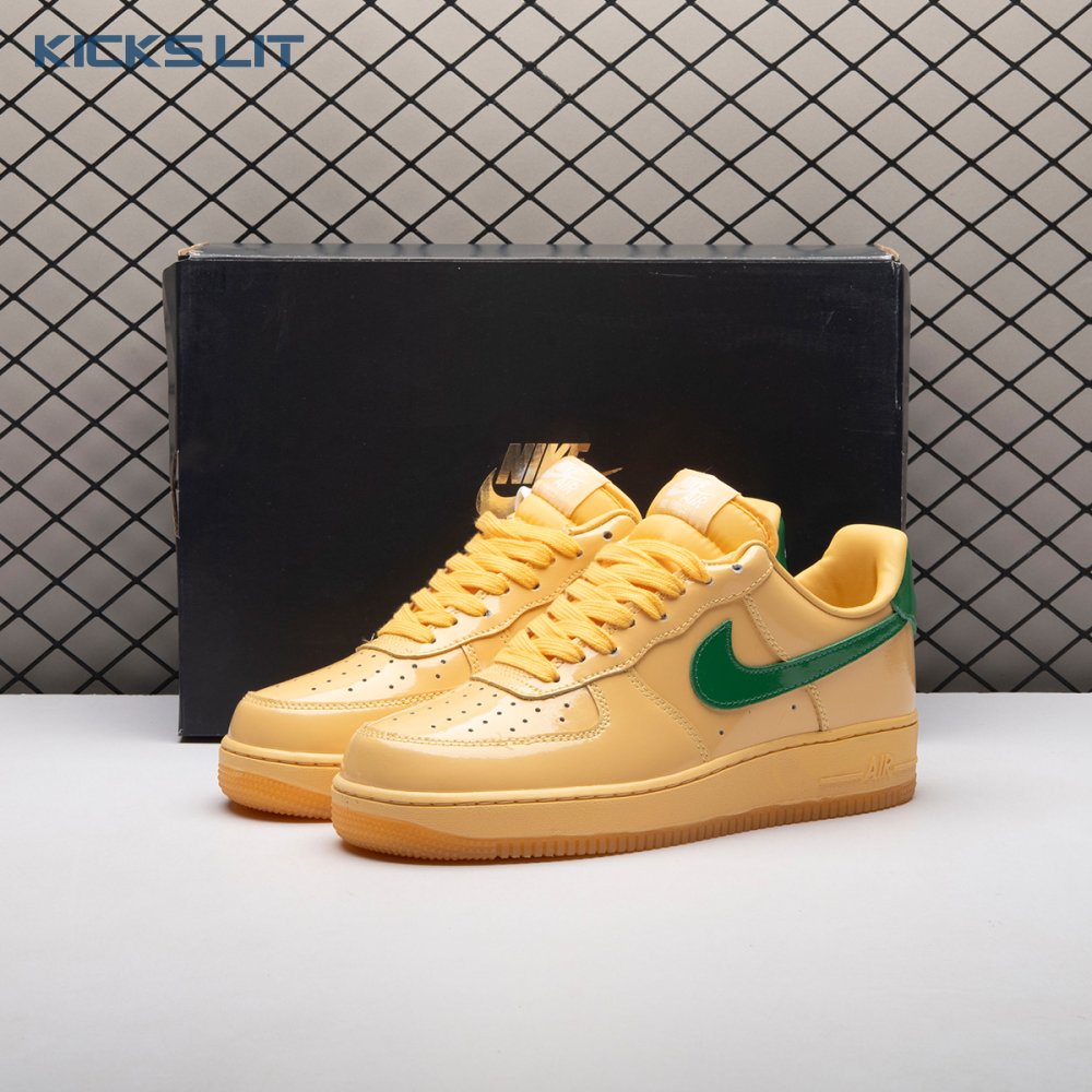 Nike Air Force 1 Low Patent Leather Topaz Gold Pine Green IO4489-700 Unisex